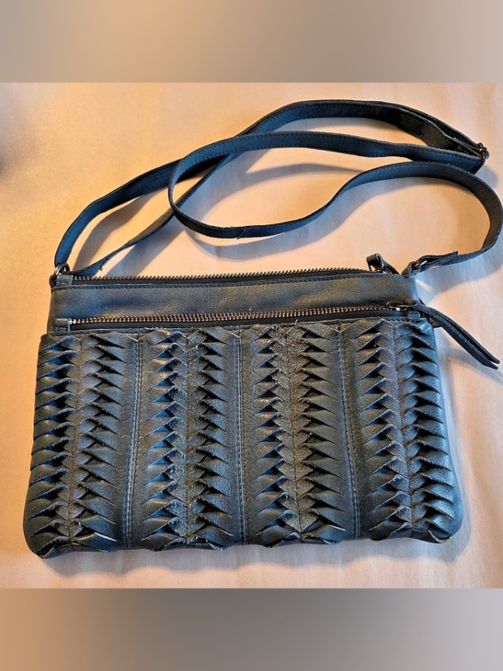 Latico Blue Woven Leather Crossbody Purse